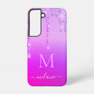 Funda Para Samsung Galaxy S22 Purpurina rosado morado Su Nombre Carta Personaliz
