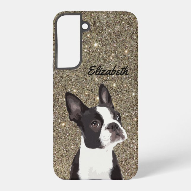 Funda Para Samsung Galaxy Purpurina Sparkle Boston Terrier Dog Cute (Reverso )