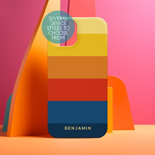 Funda Para Samsung Galaxy S22 Rayas Retro del Atardecer con Nombre Simple Sans S
