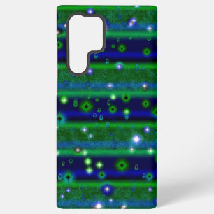 Funda Para Samsung Galaxy S22 Ultra Rayas Verdes Azules con Estrellas y Gotitas de Llu