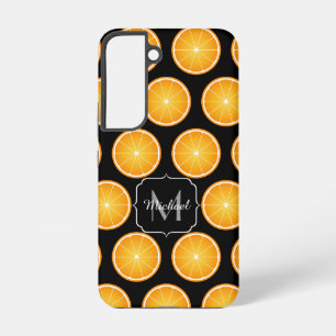 Funda Para Samsung Galaxy S22 Rebanadas de fruta de naranja fresca patrón negro 