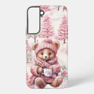 FUNDA PARA SAMSUNG GALAXY S22+ RECORTE VACACIONES INVIERNO OSO TEDDY DE COLOR ROS