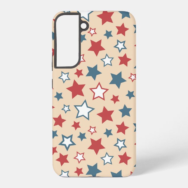 Funda Para Samsung Galaxy Red and Blue Stars, 4th of July, Beige Background (Reverso )