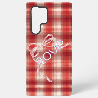Funda Para Samsung Galaxy S22 Ultra Red Gingham Check Love Ribbon Phone Case