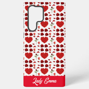 Funda Para Samsung Galaxy S22 Ultra Red heart red flowers garden chic floral foliage