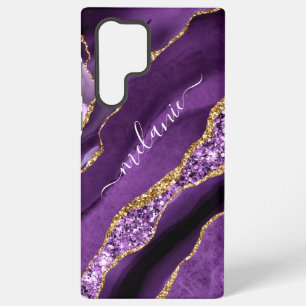 Funda Para Samsung Galaxy S22 Ultra Regalo de mármol con brillo dorado púrpura con nom