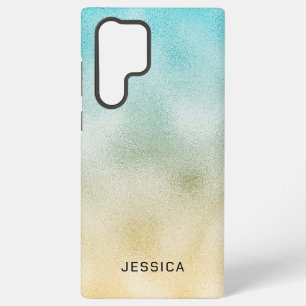 Funda Para Samsung Galaxy S22 Ultra Relieve metalizado Aqua y Gold Ombre