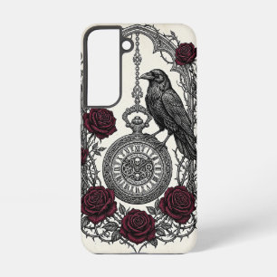 Funda Para Samsung Galaxy S22 Reloj y rosas del cuervo gótico