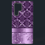 Funda Para Samsung Galaxy S22 Ultra Represas y remolinos florales elegantes de color p<br><div class="desc">Imagen de damascos y remolinos de flores morados y negros. Monograma personalizado.</div>