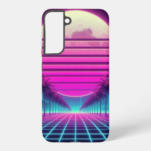 Funda Para Samsung Galaxy S22+ retro, luna/ palmeras neón de los 80