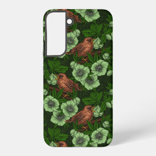 Funda Para Samsung Galaxy S22+ Reyezuelo y eléboro sobre verde oscuro