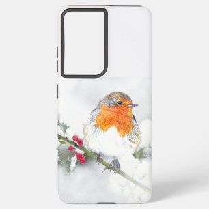 Funda Para Samsung Galaxy S21 Ultra Robin Bird Winter Holly Berries
