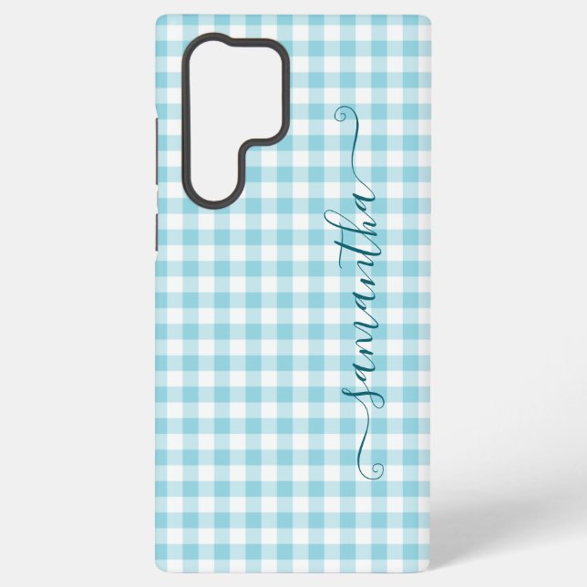 Funda Para Samsung Galaxy Robin Egg Blue Gingham Girly Signature (Reverso )