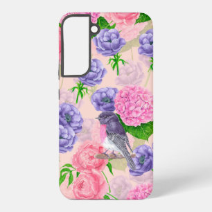 Funda Para Samsung Galaxy S22+ Robin y flores, acuarela