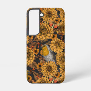 Funda Para Samsung Galaxy S22 Robins en el jardín de otoño sobre negro