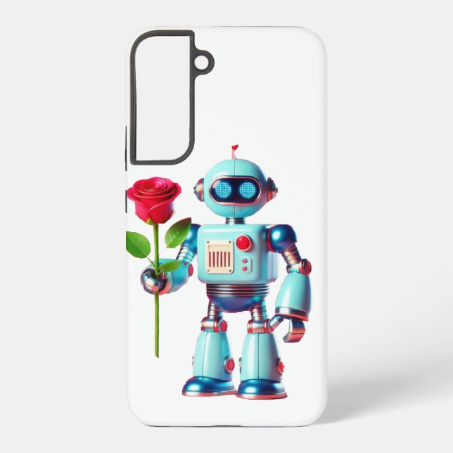 Funda Para Samsung Galaxy Robot con Rosa (Reverso )