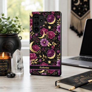 Funda Para Samsung Galaxy S22 Ultra Romance Oscuro Luna Celestial Nombre Púrpura Dorad