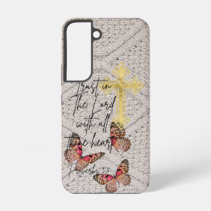 Funda Para Samsung Galaxy S22 Ropa de punto cristiana de moda Mariposas de rosa 