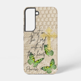 Funda Para Samsung Galaxy S22 Ropa de punto cristiana femenina Cruz Mariposa Ver