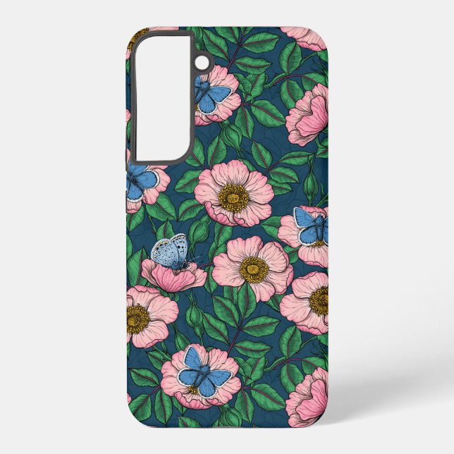 Funda Para Samsung Galaxy Rosa de perro y mariposas (Reverso )
