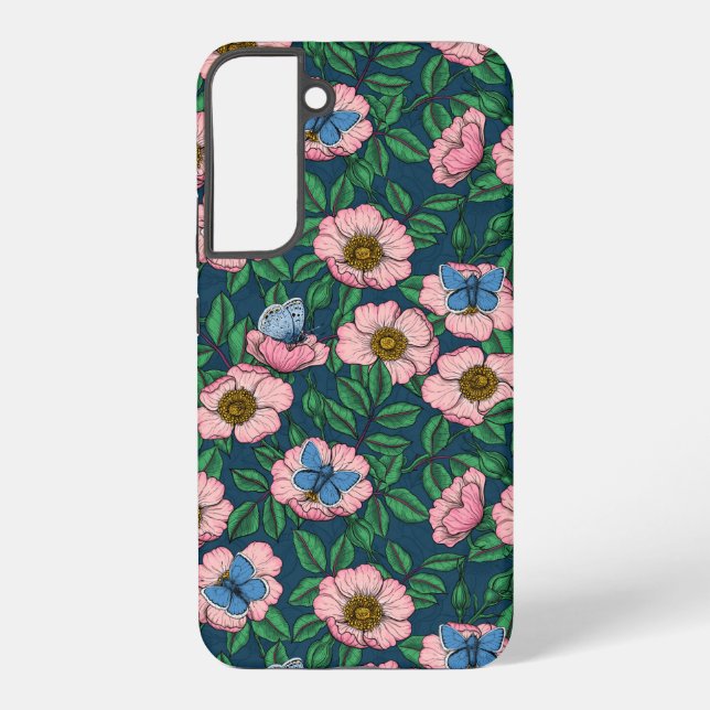 Funda Para Samsung Galaxy Rosa de perro y mariposas (Reverso )
