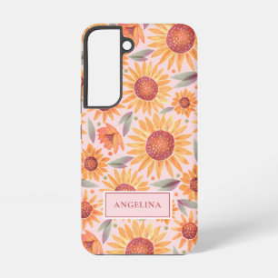Funda Para Samsung Galaxy S22 Rosa floral femenino naranja Botánico
