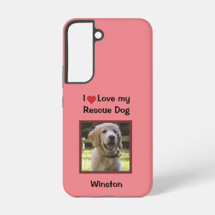 Funda Para Samsung Galaxy S22 Rosa Me encanta mi perro de rescate Nombre y fot