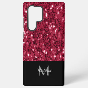 Funda Para Samsung Galaxy S22 Ultra Rosa oscuro rojo magenta falsos brillos Monograma