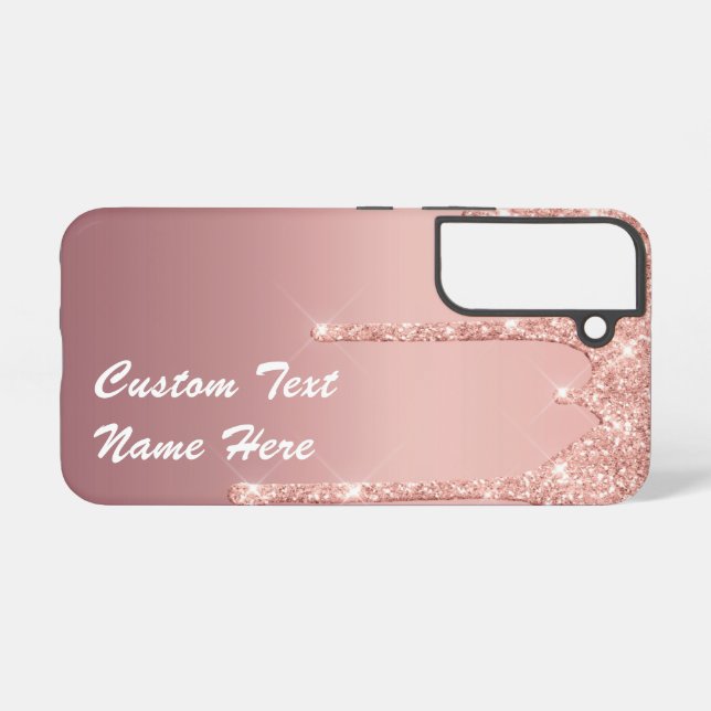 Funda Para Samsung Galaxy Rosa personalizado Purpurina de oro nombre de text (Reverso Horizontal)