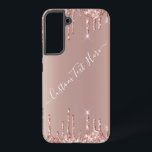 Funda Para Samsung Galaxy S22  Rosa Purpurina dorado Personalizado Texto personal<br><div class="desc">Fundas Samsung Galaxy personalizados o estuches para iPhone con Rosa Gold Rubor Purpurina Sparkle Drips Personalizado Texto rosa moderno - Añadir su texto único / nombre o eliminar texto - Hacer su regalo especial - Redimensionar y mover o eliminar y agregar texto / elementos con la herramienta de personalización. Diseño...</div>