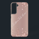 Funda Para Samsung Galaxy S22  Rosa Purpurina dorado Personalizado Texto personal<br><div class="desc">Fundas Samsung Galaxy personalizados o estuches para iPhone con Rosa Gold Rubor Purpurina Sparkle Drips Personalizado Texto rosa moderno - Añadir su texto único / nombre o eliminar texto - Hacer su regalo especial - Redimensionar y mover o eliminar y agregar texto / elementos con la herramienta de personalización. Diseño...</div>