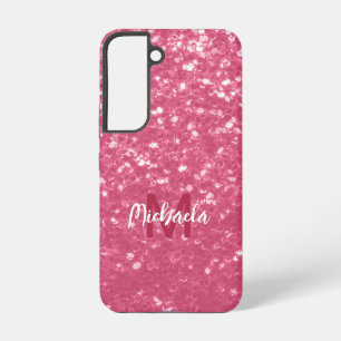 Funda Para Samsung Galaxy S22 Rosa rosa claro chispas purpurina Monograma