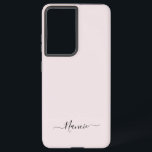 Funda Para Samsung Galaxy S21 Ultra Rosa Rubor moderno con nombre personalizado de scr<br><div class="desc">Un diseño de tipografía de nombre simple y personalizado en un tipo de letra de escritura casual con un llamativo color negro sobre rosa pastel. El punto perfecto para el minimalista de moda. Un regalo o accesorio a medida para cualquier ocasión. Debra Valencia, una visionaria artista de patrones superficiales, diseñadora...</div>