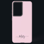 Funda Para Samsung Galaxy S21 Ultra Rosa simple de Rubor con nombre personalizado de s<br><div class="desc">Un diseño de tipografía de nombre simple y personalizado en un tipo de letra de escritura casual con un llamativo color negro sobre rosa pastel. El punto perfecto para el minimalista de moda. Un regalo o accesorio a medida para cualquier ocasión. Debra Valencia, una visionaria artista de patrones superficiales, diseñadora...</div>
