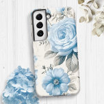 Funda Para Samsung Galaxy S22 Rosas azul Pastel de luz artificial<br><div class="desc">Este delicado diseño artístico presenta rosas azul polvoriento pálido,  flores silvestres y flores de hidrangea con un follaje de sabio pastel claro sobre fondo de concha de huevo.</div>