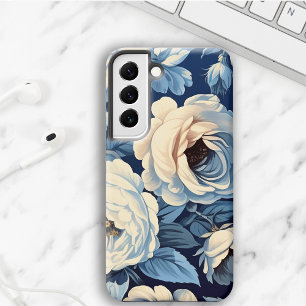 Funda Para Samsung Galaxy S22 Rosas blancas sobre fondo azul índigo