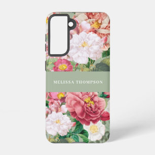 Funda Para Samsung Galaxy S21 Rosas botánicos de época Pastel Verde y Rosa