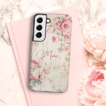 Funda Para Samsung Galaxy S22 Rosas de estilo rústico de cabaña en madera vieja<br><div class="desc">Encantadora casita de campo rústica estilo rosa pastel y follaje de sabio claro sobre textura antigua de madera templada con campo de texto editable para su nombre o monograma personalizado.</div>