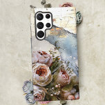 Funda Para Samsung Galaxy S22 Ultra Rosas de Guay Edgy Shabby en papel roto<br><div class="desc">Agrupación de Guay de rosas vintage desvalidos en capas de fondo de pergamino antiguo,  azul desgarrado y angustiado.</div>