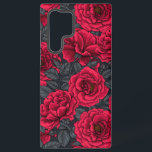 Funda Para Samsung Galaxy S22 Ultra Rosas rojas con hojas grises en negro<br><div class="desc">Patrón vectorial sin fisuras dibujado a mano con rosas.</div>