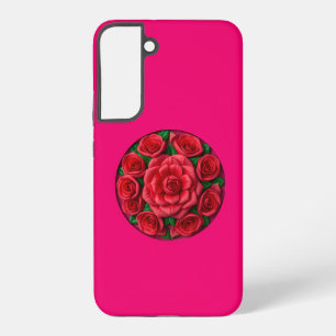 Funda Para Samsung Galaxy S22+ Rosas Rojas enmarcadas en un círculo sobre fondo r