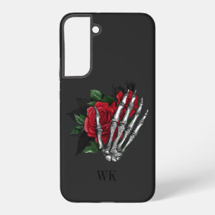 Funda Para Samsung Galaxy S22+ Rosas Rojas Góticas Vintage Monograma de Esqueleto
