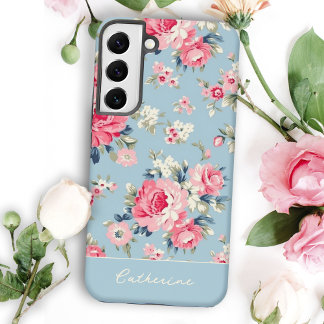 Funda Para Samsung Galaxy S22+ Rosas rosas rosadas personalizadas de cabaña sobre