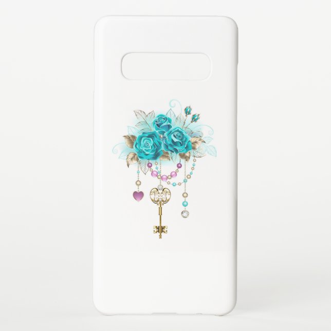 Funda Para Samsung Galaxy Rosas turquesas con llaves (Reverso)