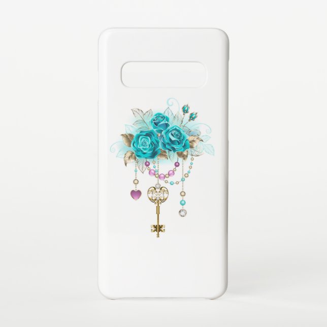 Funda Para Samsung Galaxy Rosas turquesas con llaves (Reverso)