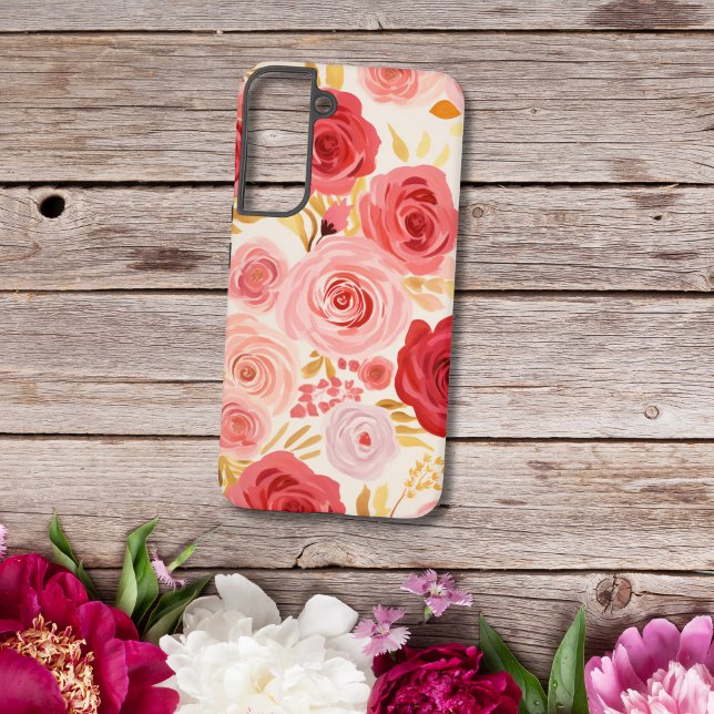 Funda Para Samsung Galaxy Roses Rojos Rojos Flores acuarelas Florales (Red Pink Watercolor Roses Samsung Galaxy Phone case)