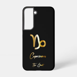 Funda Para Samsung Galaxy S22 Rótulo Zodiaco Capricornio, Negro y Oro
