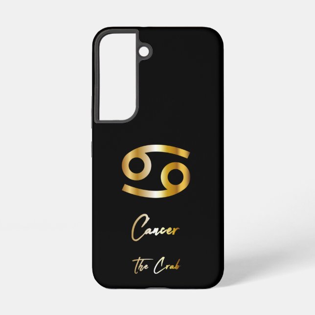 Funda Para Samsung Galaxy Rótulo Zodiaco contra el Cáncer, Negro y Oro (Reverso )