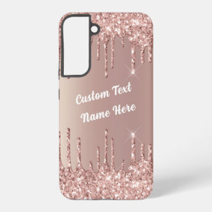 Funda Para Samsung Galaxy S22+ Rubor de Rosa Dorado Brillo Gotea Tu Texto Nombre
