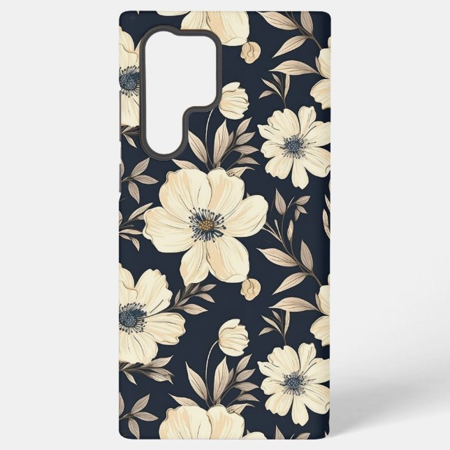 Funda Para Samsung Galaxy Rustic Navy Blue Beige Wildflower Meadow Dark Flor (Reverso )